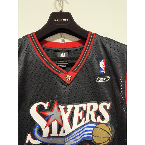Vintage Philadelphia 76ers Jersey Mens Medium Black NBA Reebok Webber 2000s - Picture 5 of 7